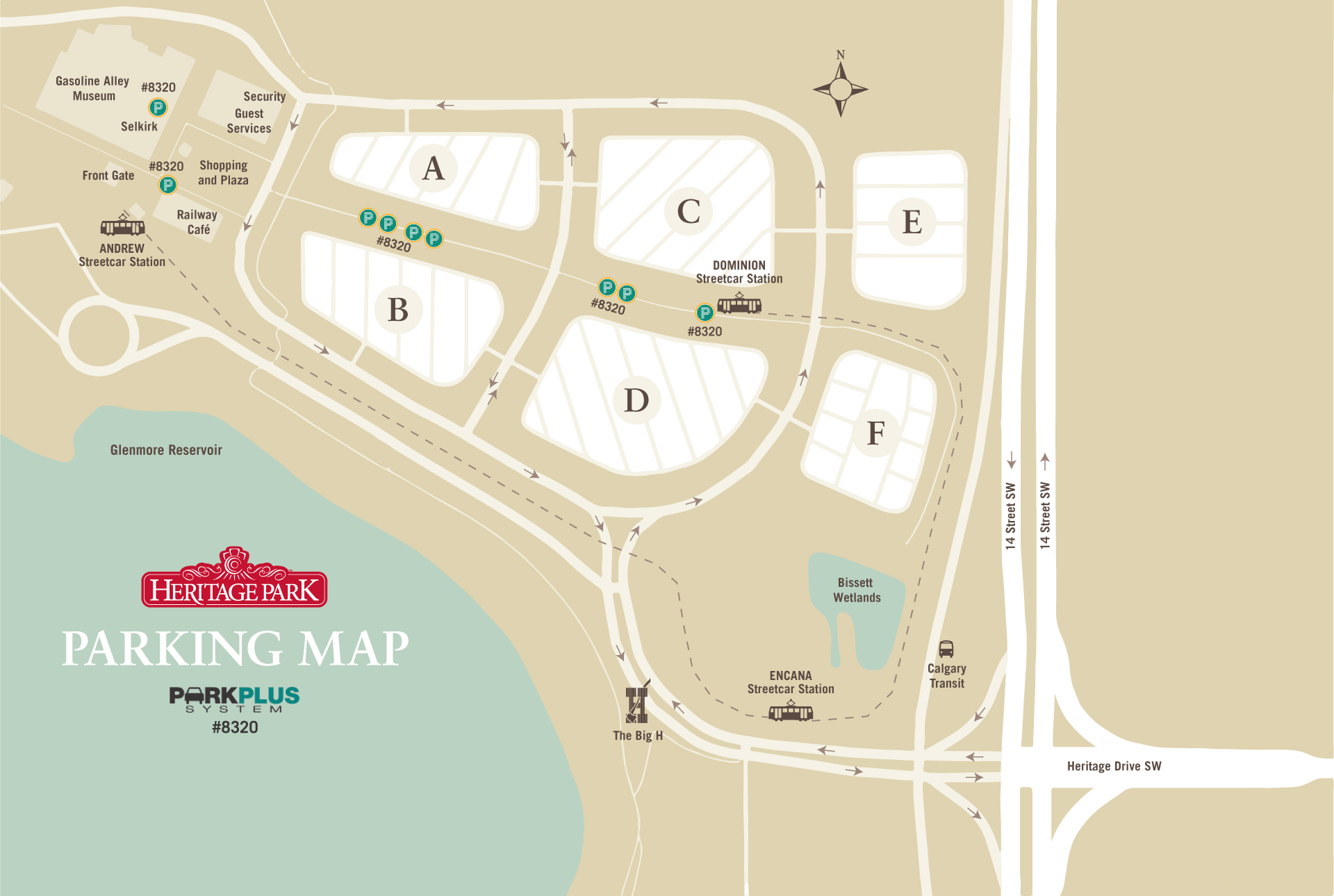 A map of the parking lots at Heritage Park