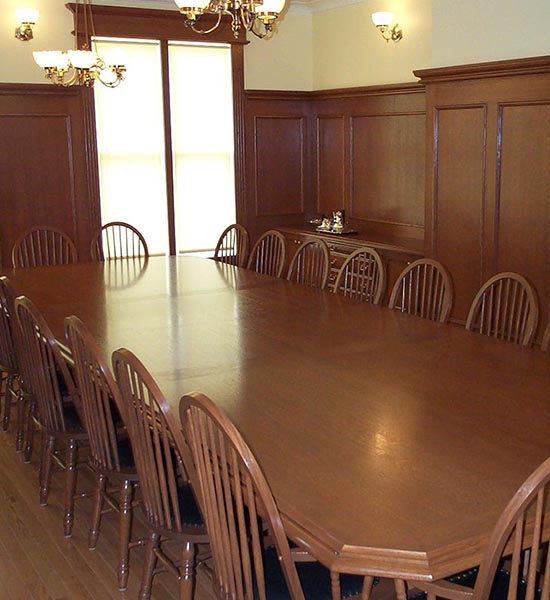Vintage Wooden Boardroom Table and Chairs in Calgary Town Hall at Heritage Park