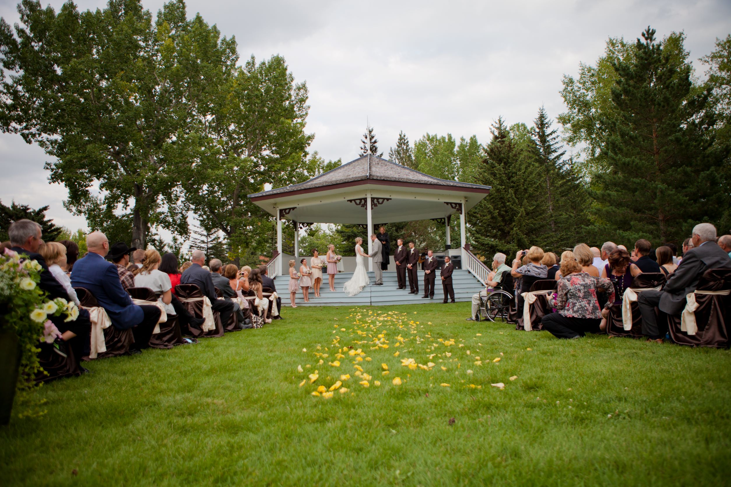 An outdoor wedding on a gazebo at Heritage Park