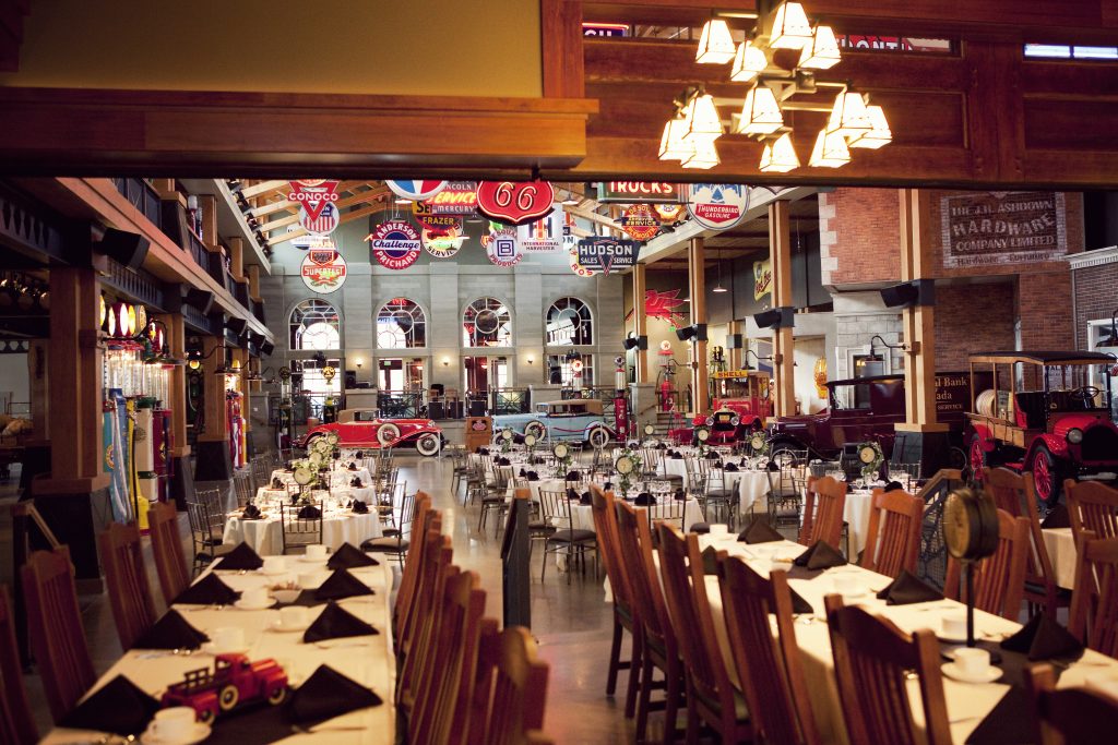 A wedding reception set up at Gasoline Alley Museum