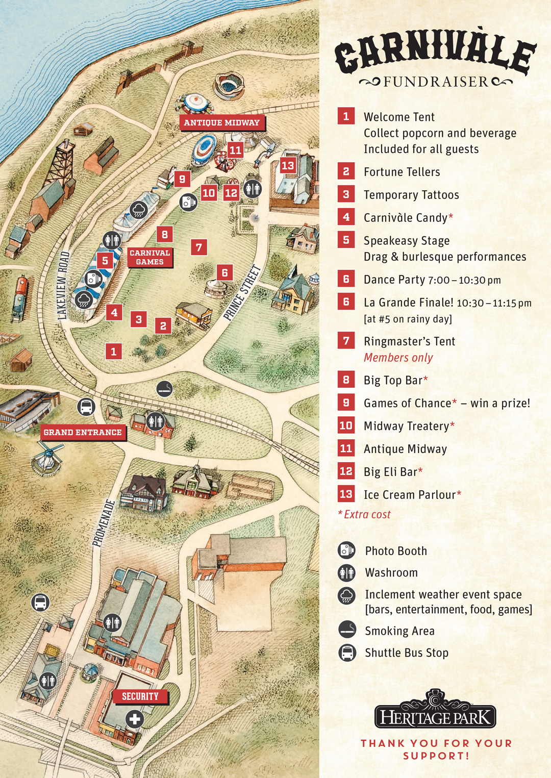 Map of Carnivàle, Heritage Park's biggest fundraiser of the year.