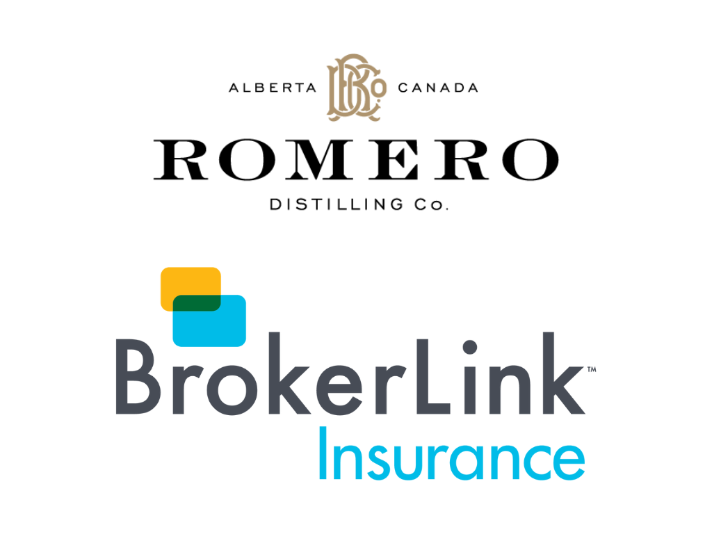 Logos for Romero Distilling and Brokerlink Insurance