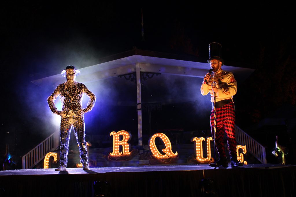 Mirror Man and Circus Ringmaster with Cirque Sign Carnivale