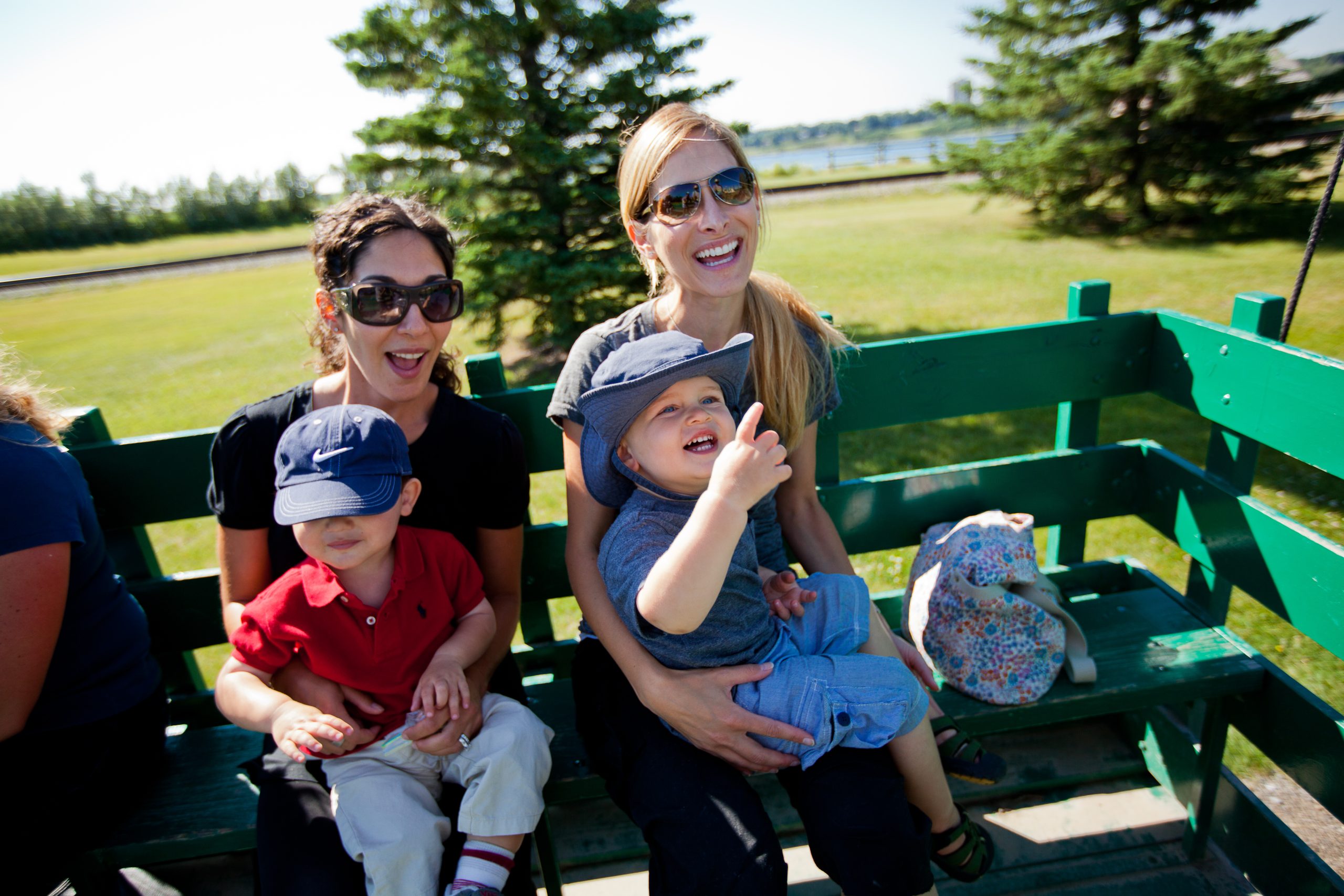 Family enjoys a wagon ride at Heritage Park